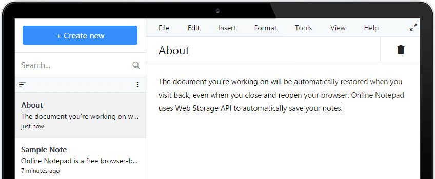Dakfo Online Notepad Screenshot